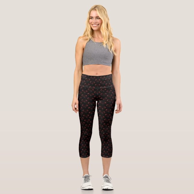 Cute ufo face monster  capri leggings (Front)
