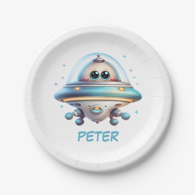 Cute UFO Personalized Paper Plate (Front)