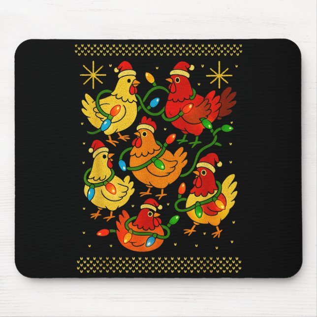 Cute Ugly Christmas Chickens Hen Shirt Funny Xmas  Mouse Pad (Front)