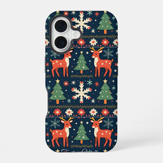Cute Ugly Christmas Sweater Pattern iPhone 16 Case (Back)