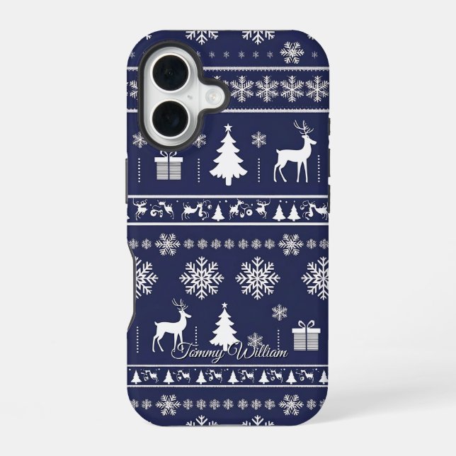 cute ugly christmas sweater pattern iPhone 16 case (Back)