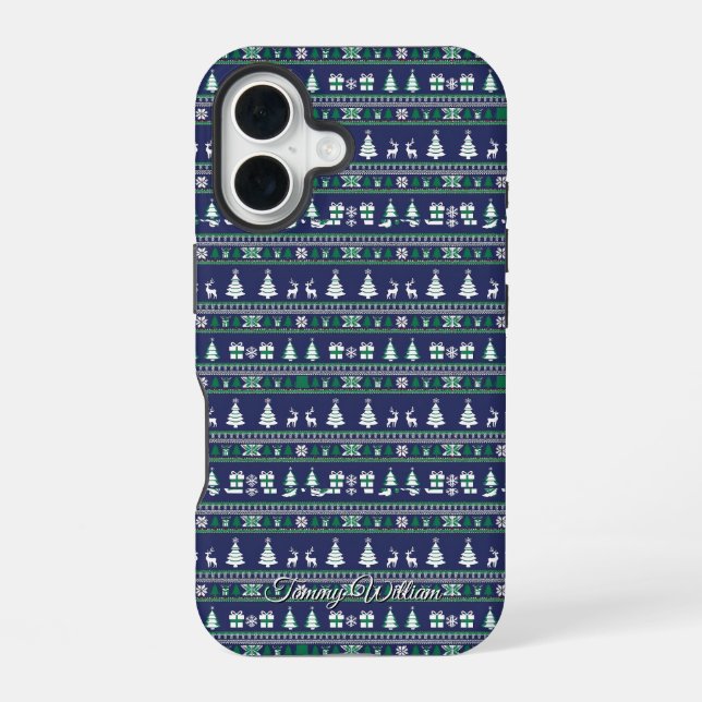 cute ugly christmas sweater pattern iPhone 16 case (Back)