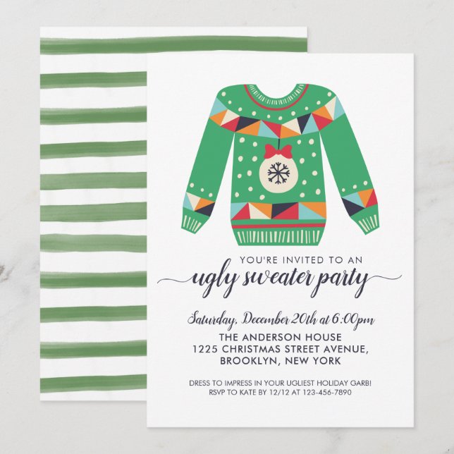 Cute Ugly Sweater Christmas Ornament Holiday Party Invitation (Front/Back)