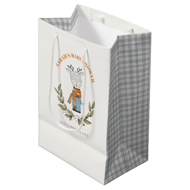 Cute Ugly Sweater Leaf Winter Reindeer Baby Shower Medium Gift Bag (Front Angled)