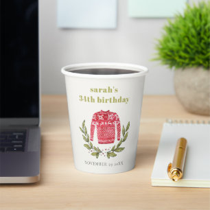 Cute Ugly Sweater Winter Red Any Age Birthday Paper Cups
