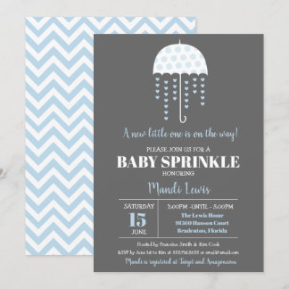 Cute Umbrella Blue Baby Sprinkle or Baby Shower Invitation