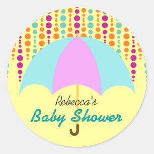 Cute Umbrella Colourful Baby Shower Classic Round Sticker