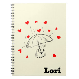 Cute Umbrella Love Red Hearts Spiral Notebook