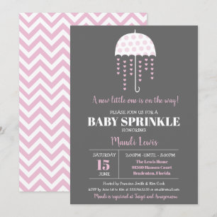 Cute Umbrella Pink Baby Sprinkle or Baby Shower Invitation