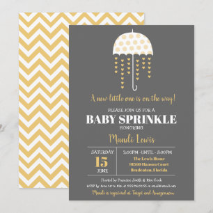 Cute Umbrella Yellow Baby Sprinkle or Baby Shower Invitation
