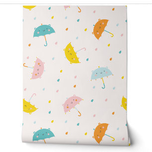 Cute Umbrellas and raindrops cream Wallpaper