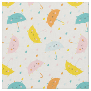 Cute Umbrellas and Raindrops Fabric