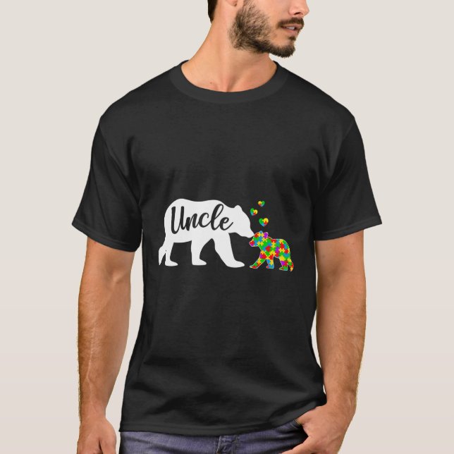Cute Uncle Bear Autism Awareness Family Support Au T-Shirt (Front)