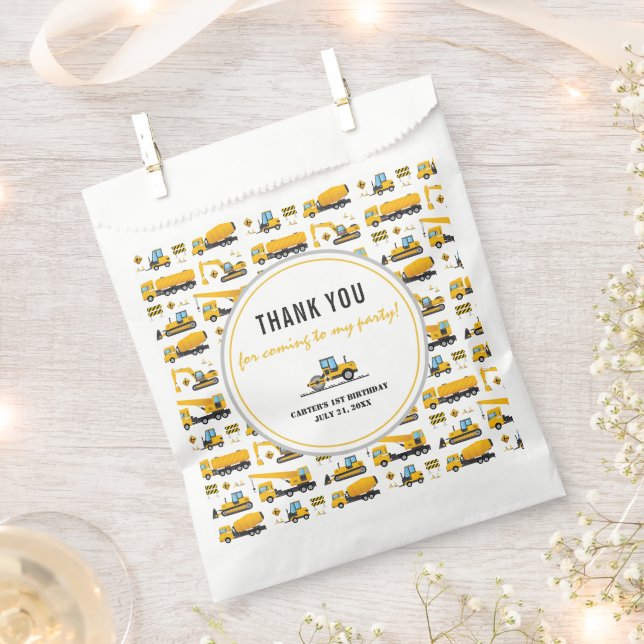 Cute Under Construction Dump Truck Birthday Party Favour Bag (Clipped)
