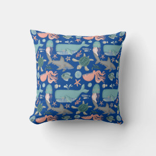 Cute Under The Sea Animals Pattern Throw Pillow