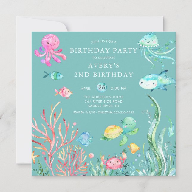 Cute Under the Sea Anniversaire Invitation (Devant)
