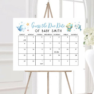 Cute Under the Sea Baby Shower Due Date Poster