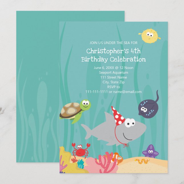 Cute Under The Sea Birthday Invitation (Front/Back)
