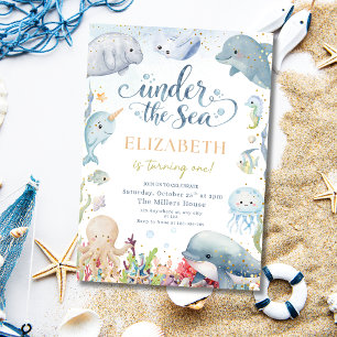 Cute Under the Sea Birthday Ocean Animals Nautical Invitation