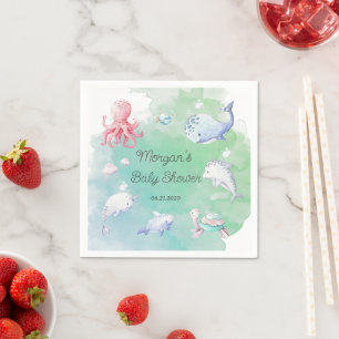 Cute Under the Sea Creatures Baby Shower Monogram  Napkin