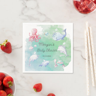 Cute Under the Sea Creatures Baby Shower Monogram  Napkin