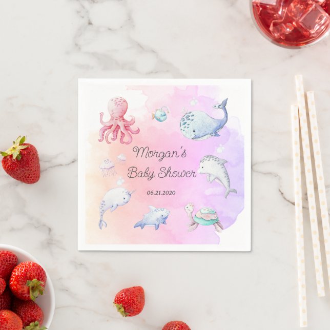 Cute Under the Sea Creatures Baby Shower Monogram  Napkin (Insitu)
