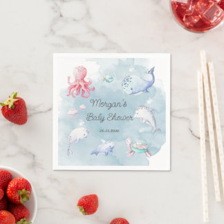 Cute Under the Sea Creatures Baby Shower Monogram  Napkin