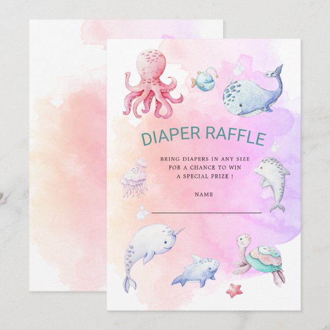 Cute Under the Sea Diaper Raffle Ticket Invitation (Front/Back)