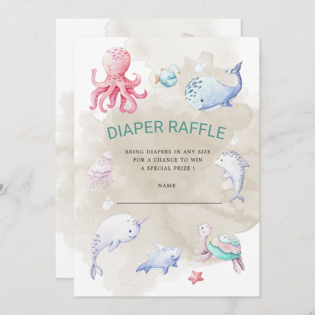 Cute Under the Sea Diaper Raffle Ticket Invitation (Devant / Derrière)