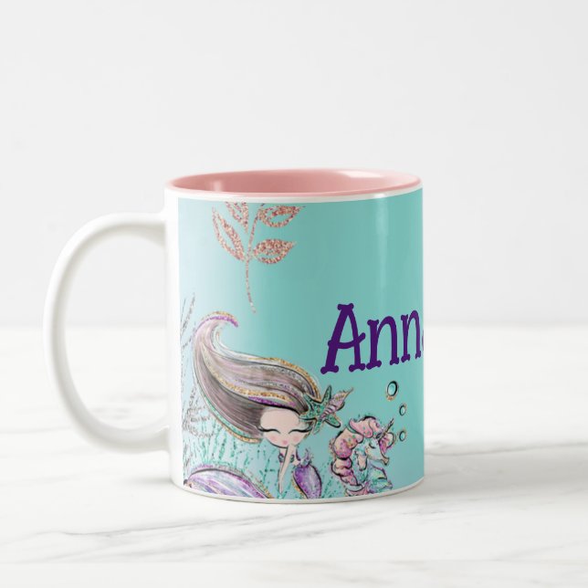 Cute Under the Sea Enchanted Mermaids Two-Tone Coffee Mug (Left)