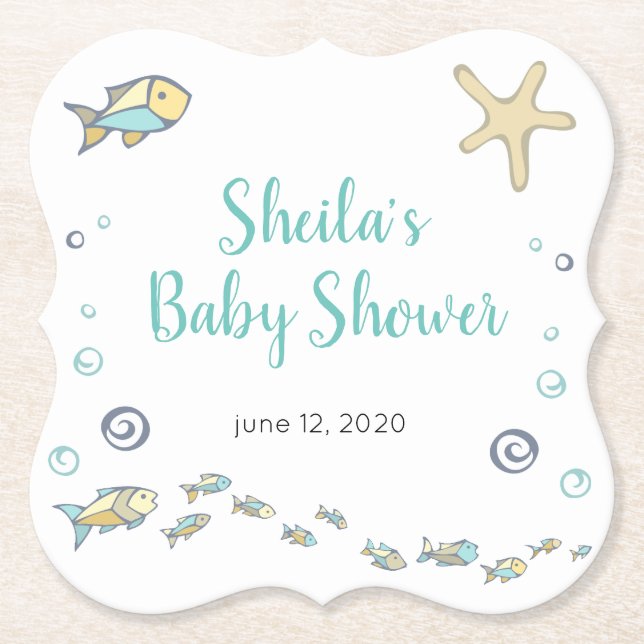 Cute Under The Sea Fish Theme Baby Shower Paper Coaster (Front)