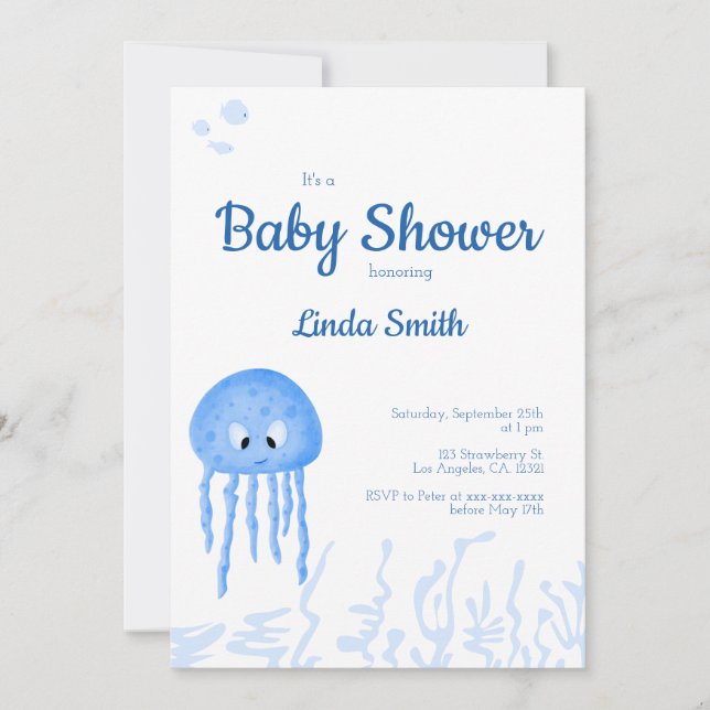 Cute Under the Sea Jellyfish Boy Baby Shower Invitation (Front)