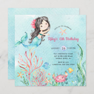 Cute Under the Sea Mermaid Birthday Invitation