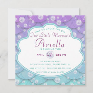 Cute Under the Sea Mermaid Birthday Invitation