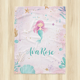 Cute Under The Sea Mermaid Personalized Girl Fleece Blanket