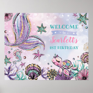 Cute Under the Sea Mermaid Pool Party Welcome Poster