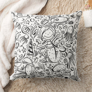 Cute Under the Sea Nautical Mermaid  Throw Pillow