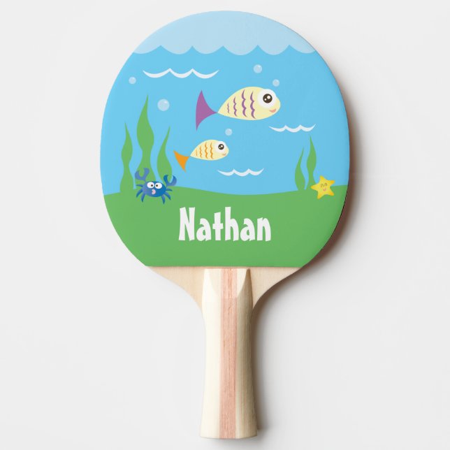 Cute Under The Sea Ocean Fish Starfish And Crab Ping Pong Paddle (Front)