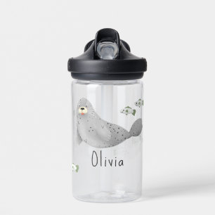 Cute Under the Sea Ocean Seal and Fish Water Bottle
