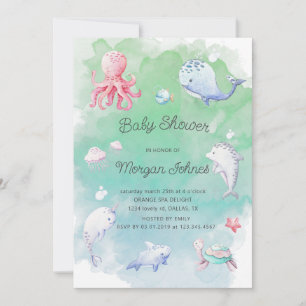 Cute Under the Sea Watercolor Baby Shower Invite