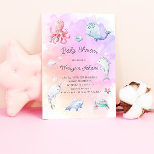 Cute Under the Sea Watercolor Baby Shower Invite
