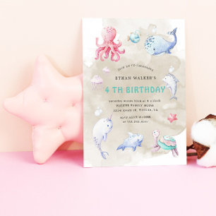 Cute under the sea watercolor Birthday Invitation