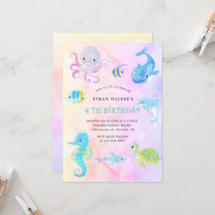 Cute Under the Sea Watercolor Invitation d'anniver