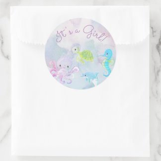 Cute Under the Sea Watercolor It's a Girl Sticker
