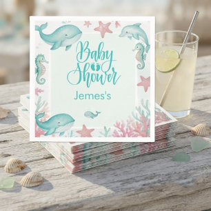 Cute Under the Sea Watercolor Ocean Baby Shower  Napkin