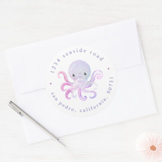Cute Under The Sea Watercolor Return Address Classic Round Sticker
