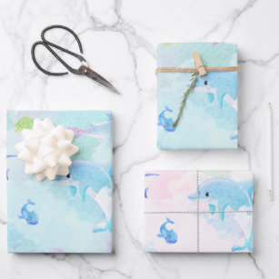 Cute Under the Sea Watercolor Wrapping Paper Sheet