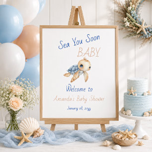 Cute Under The Sea You Soon Tortle Baby Shower Poster