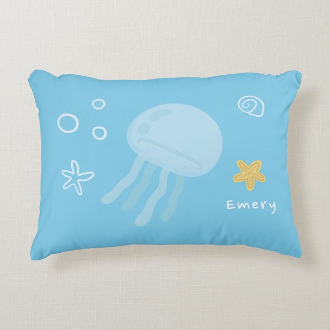 Cute Undersea Jellyfish & Seashell Personalized Accent Pillow (Front)