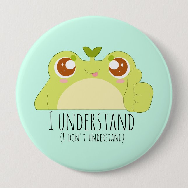 Cute Understand Green Frog 4 Inch Round Button (Front)